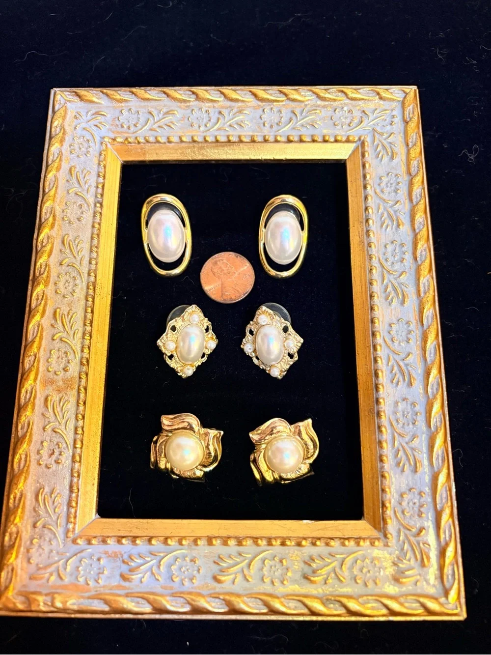 Vintage Gold Tone Faux Pearl Stud Earrings Trio Set - Classic Women Jewelry